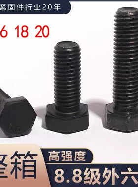 整箱8.8级外六角螺丝高强度机械螺钉黑色外六角螺栓m16-m20