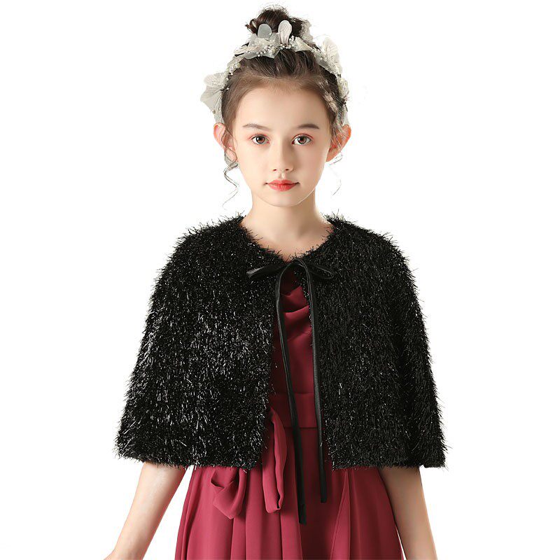 欧美风儿童礼服搭配披风黑色儿童斗篷网红保暖外套女童公主长款冬