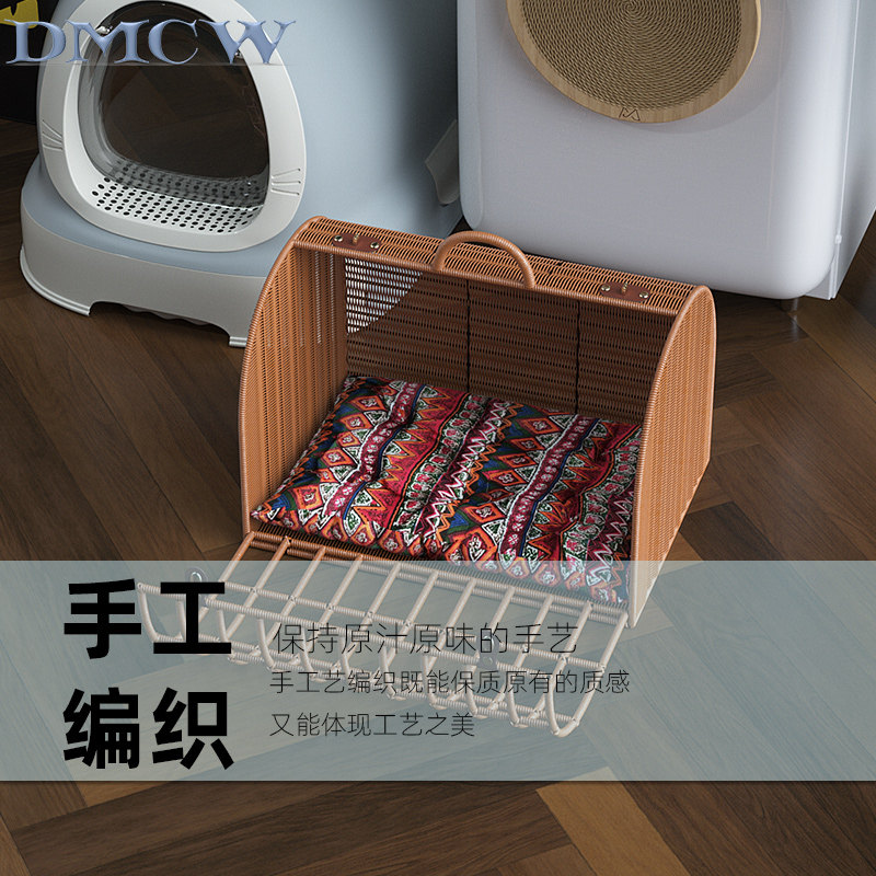 猫笼子便携外出手提猫窝藤编可拆卸门四季通用猫咪旅行遛猫包车载