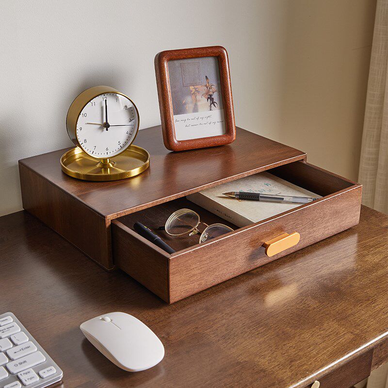 实木多层抽屉式桌面收纳盒家用办公室桌上文件储物盒电脑增高架子