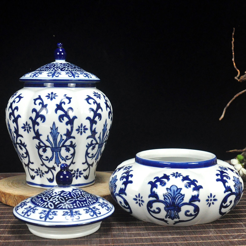 景德镇陶瓷器小罐子茶叶罐青花瓷复古釉下彩装饰摆件手绘釉下彩