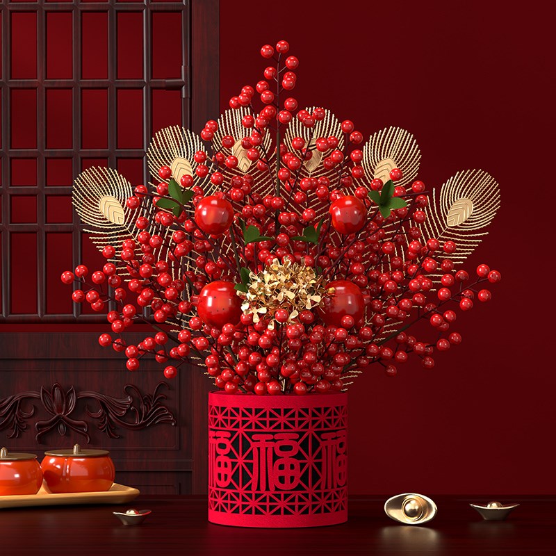 2025蛇年春节福桶摆件双层绒布新年装饰 室内年节布置用品