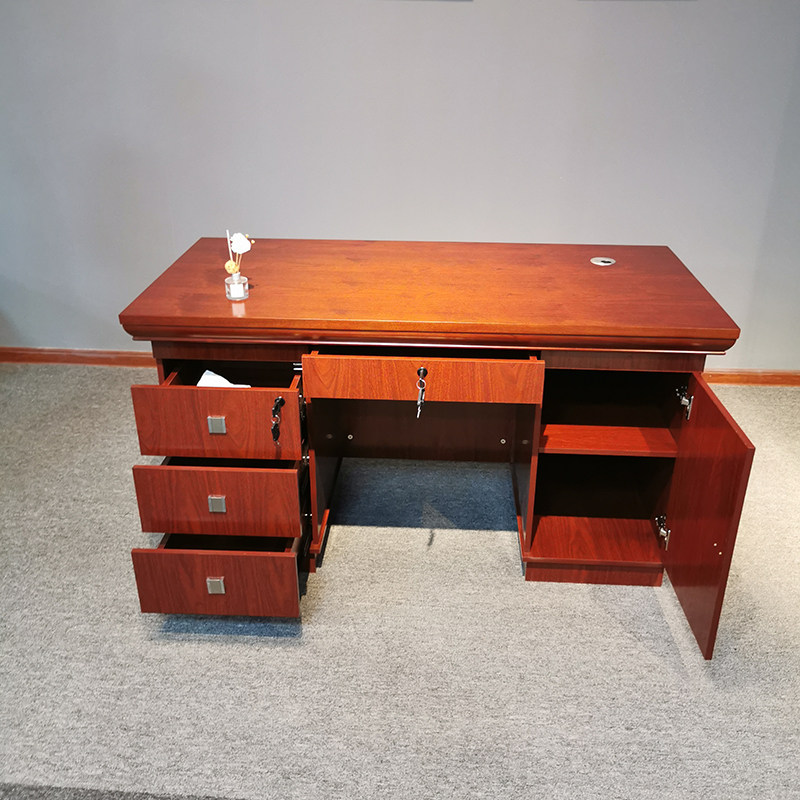 油漆教师台式职员桌电脑桌单人办公桌油漆小型老板班台桌实木皮桌