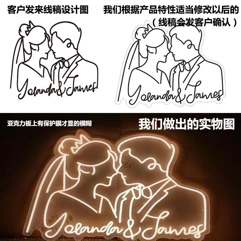 新款婚庆道具发光霓虹灯带LOGO情侣头像婚礼舞台网红背景拍照道具