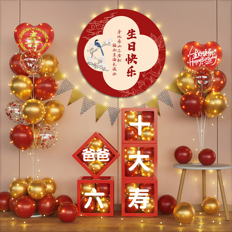 寿宴布置80老人生日装饰60寿字场景父母长辈气球盒子背景装饰六十