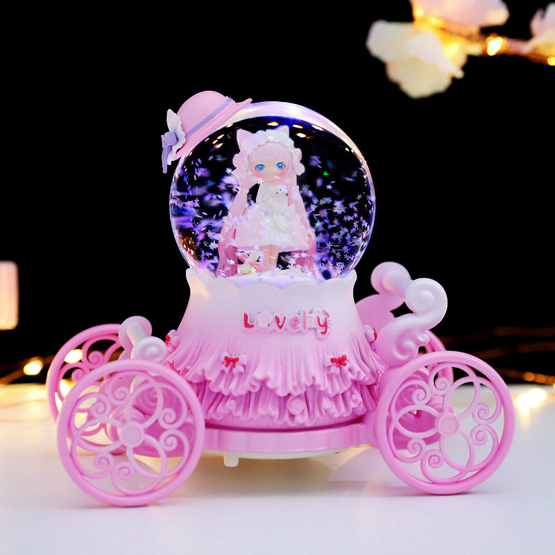 梦幻儿童马车水晶球小女孩音乐盒八音盒旋转女生女童摆件生日礼物