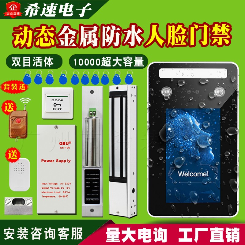 动态人脸防水门禁机室外防水人脸门禁一体机道闸防逆光磁力锁套装