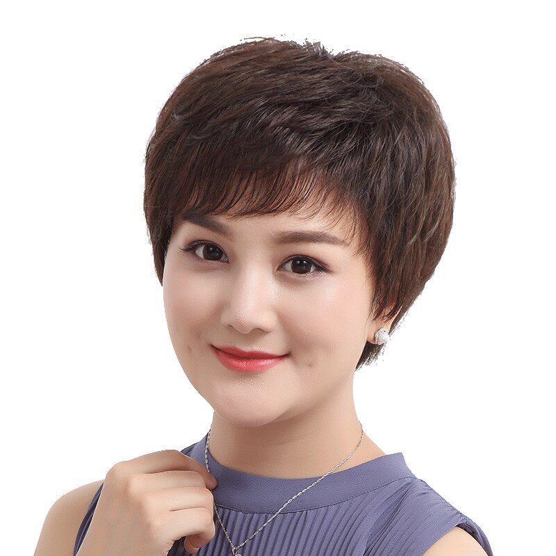 假发真发全真人发女短发妈妈全头套女士中老年自然真头发套短卷发