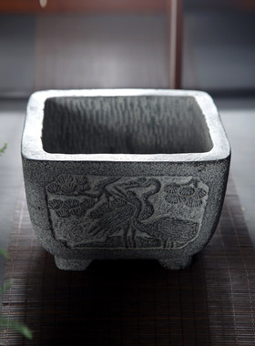 仿古中国风大口径发财树文竹专用花盆菖蒲铜钱草石槽造景山水盆