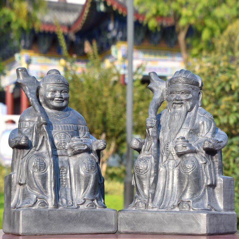 供奉石雕土地公土地婆神像摆件天然青石福德正神石头土地爷土地奶