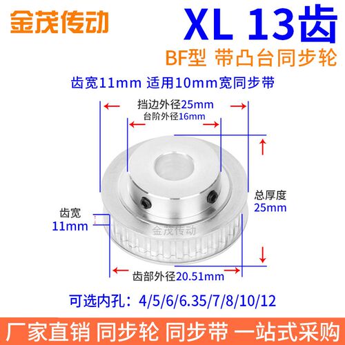 XL13齿宽11同步带轮带凸台BF内孔4 5 6 6.35 8HTPA13XL37-B同步轮