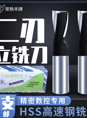 常熟丰牌2刃直柄键槽铣刀白钢铣刀2齿双刃铣制铣刀过中心3mm-20mm