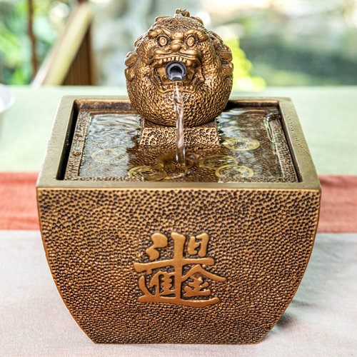 新中式招财e流水摆件循环水景茶室桌面日进斗金办公室前台开业礼