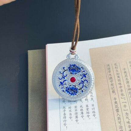 梵际足银9999牡丹花珐琅吊坠女新中式古法镂空花纹挂坠送女友妈妈