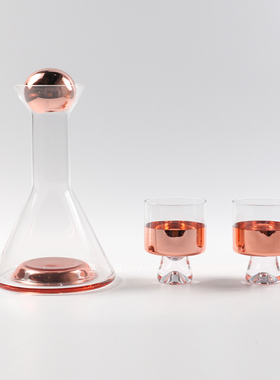 空合 现代轻奢欧式玻q璃酒具醒酒器开口金属托盘 样板间茶几摆件
