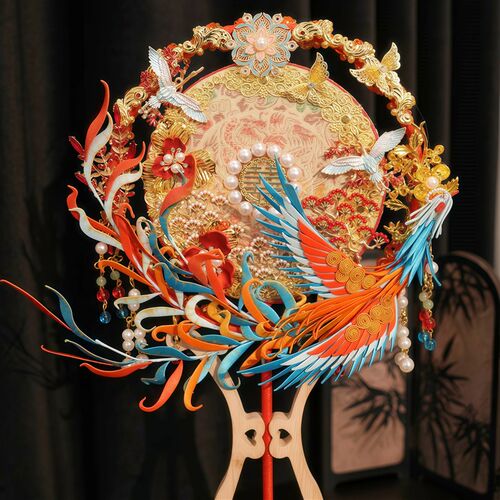凤凰缠花团扇新娘结婚ndiy材料婚礼双面高级扇子手工秀禾喜扇成品