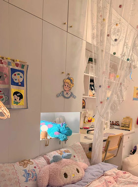洛可可荷叶边g毛球diy绒球纱窗帘书柜纱帘隔断遮挡帘透光不透人白