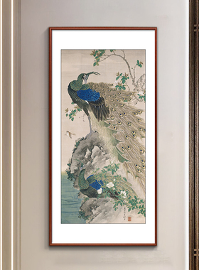 新中式孔雀图入户玄关装饰画客厅餐厅书房茶室挂画走廊过道壁画