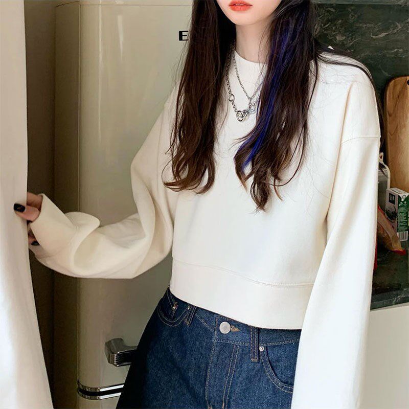 卡腰短款奶fufu的卫衣外套女高级感超好看圆领奶杏色套头薄款上衣