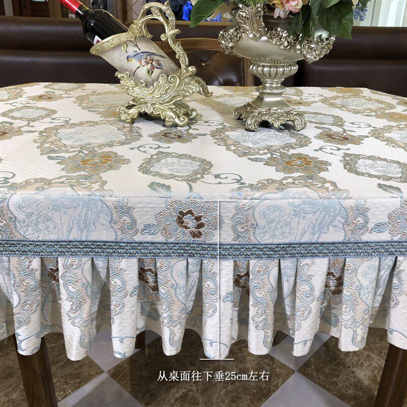 欧式餐桌布布艺折叠圆桌桌布全包台布家用蓝色椭圆形餐桌套罩定制
