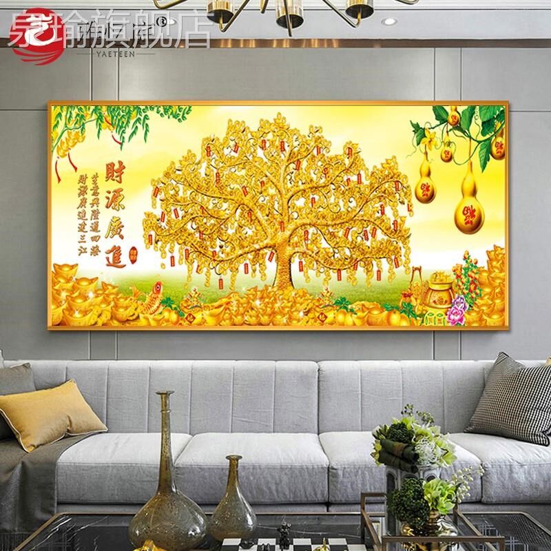 网红源客厅发财装饰画树办公墙上画挂晶瓷晶室钻画卧室墙画财广进