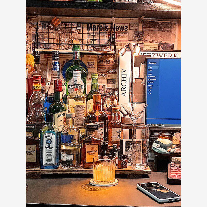 实木酒架酒柜展示架置物架简约家用小型餐厅桌上酒柜双层宿舍调酒