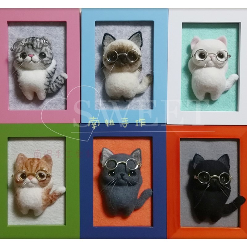 手工绣DIY 相框猫咪动物定制 羊毛毡戳戳乐材料包 制作布艺不织布