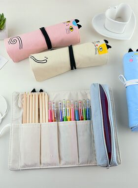 素描笔帘韩国简约女生小清新学生可爱卷笔袋文具袋初中小学铅笔袋