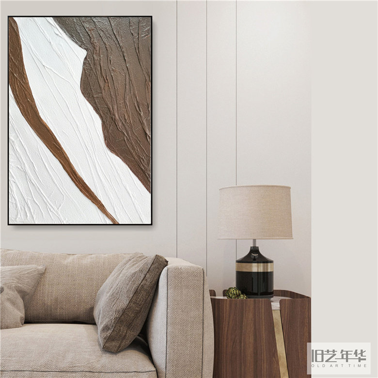 侘寂风装饰画手工肌理抽象油画简约客厅玄关挂画沙发背景落地壁画