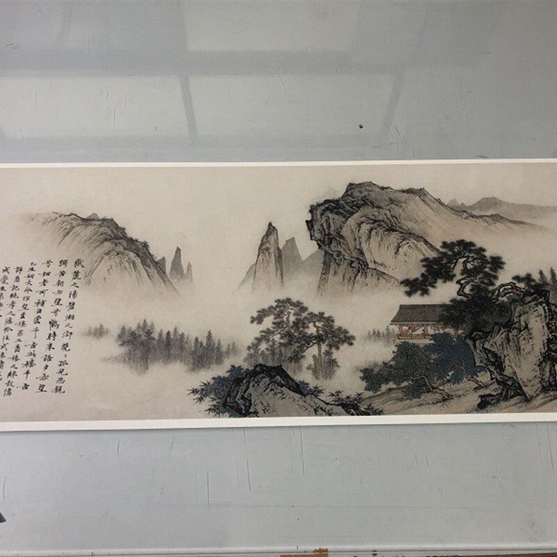 仿古画陈少梅望云楼图靠山图名人字画书房装饰画山水画挂轴装裱