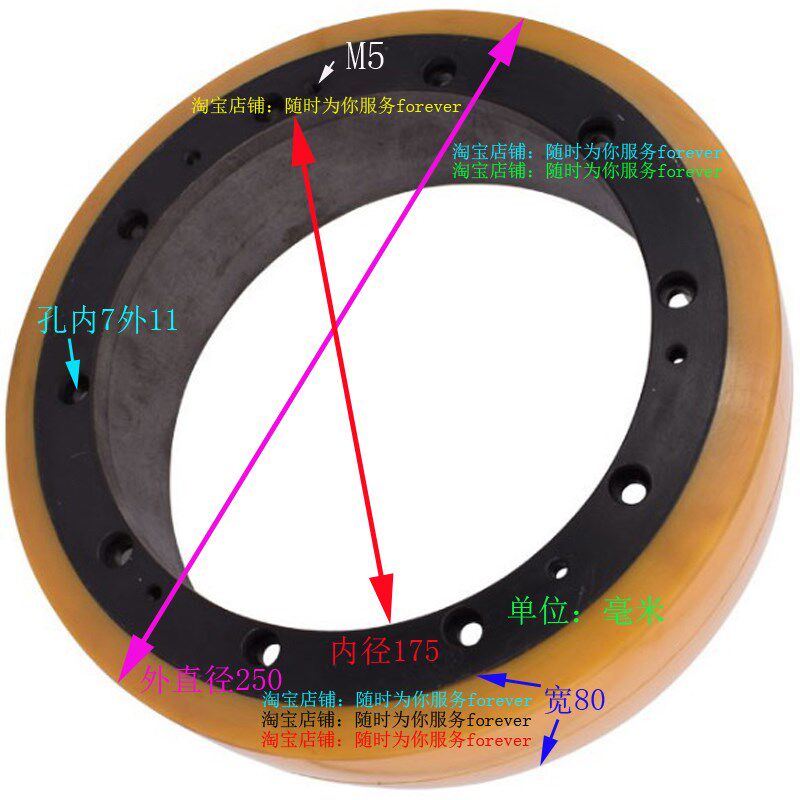 诺力电动车后轮驱动轮子250*80-10孔  浙江搬运车方向轮转向轮胎