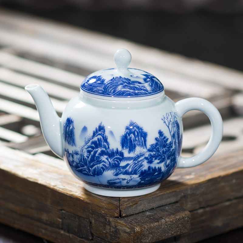 功夫茶壶陶瓷单壶小号中式家用茶具景德镇瓷器泡青花瓷釉下彩荷花