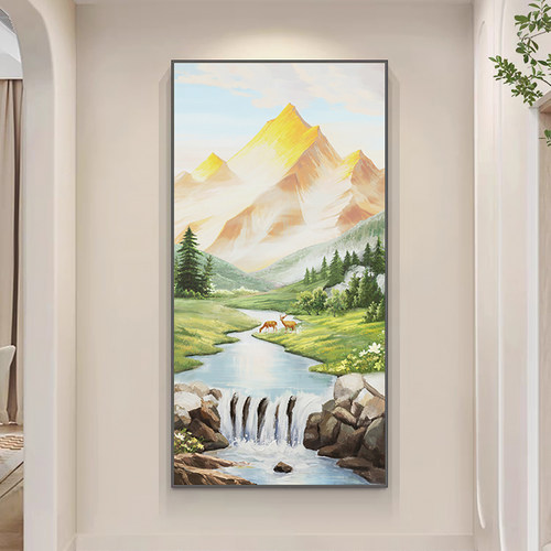 风景玄关装饰画简约客厅过道走廊墙挂画山水画竖版北欧奶油风壁画