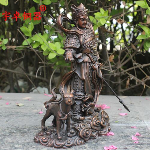 宇卓铜器杨戬 纯铜二郎神工艺品摆件二郎真君黄铜杨二郎铜像