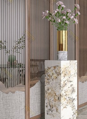 客厅高级感摆件轻奢大型落地装饰品玄关摆台花架盆景石材岩板底座