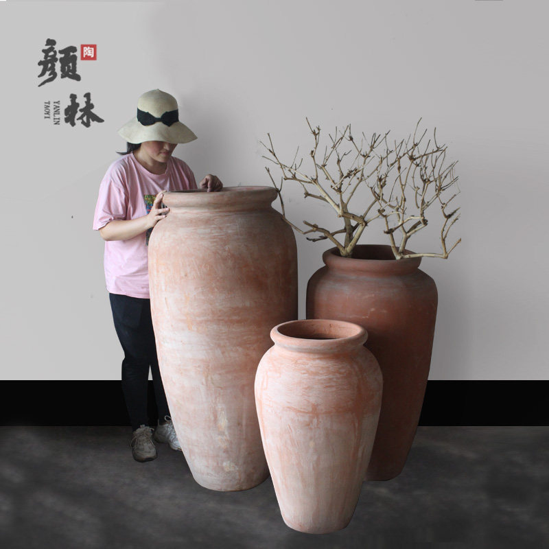 落地仿古陶器组合景观藤类花盆落地粗陶缸盆大号陶器简约红陶