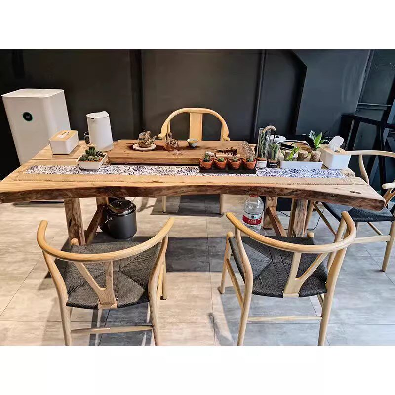 办公室泡茶桌椅实木大板桌简约办公长桌原木工作台电脑Z桌老板书