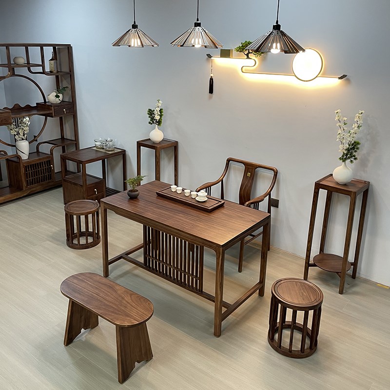 新中式阳台茶桌椅组合乌金木实木茶台G客厅茶几小户型家用泡茶道