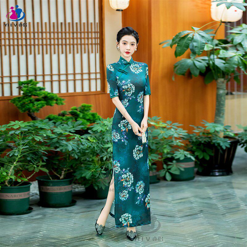 2025新款古典舞弹力跳舞旗袍古风爵士舞蹈服气质广场舞走秀表演服
