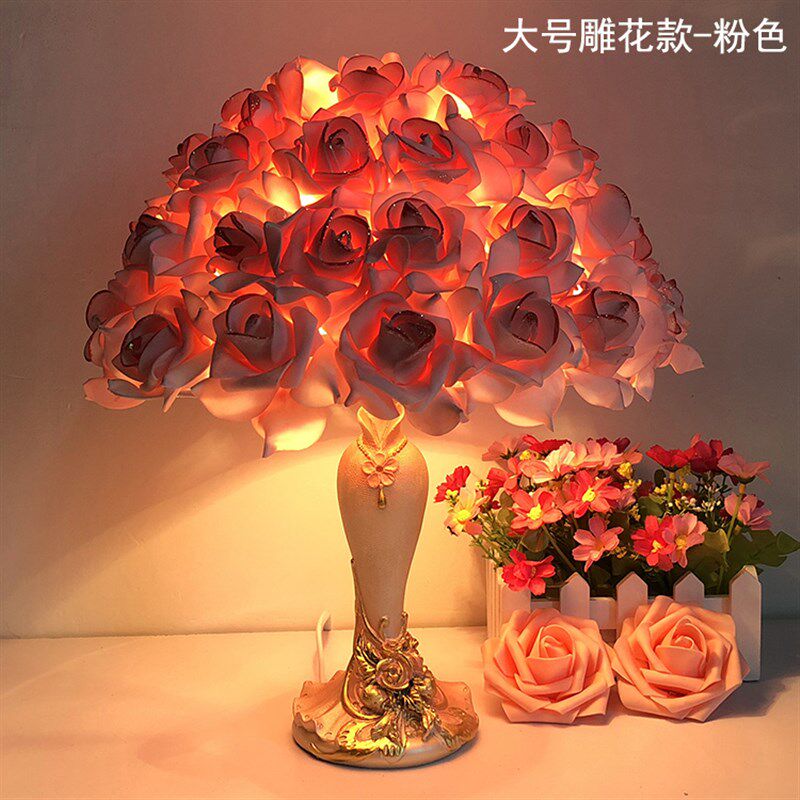 创意玫瑰花水晶台灯结婚礼物婚庆公主婚房长明装饰温馨卧室床头灯