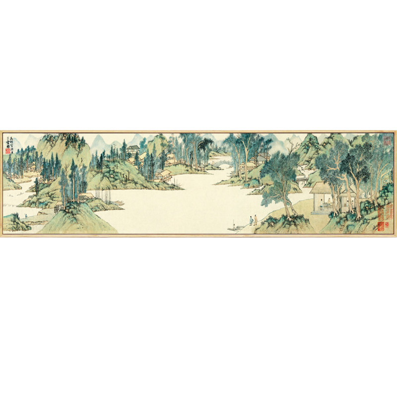 新中式山水装饰画古代名家文征明书画客厅茶室会客室横幅壁画挂画