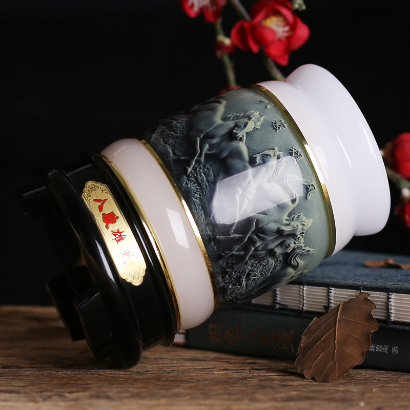 琉璃玉旋转笔筒复古中国风办公室桌面创意摆件领导高档教师节礼物