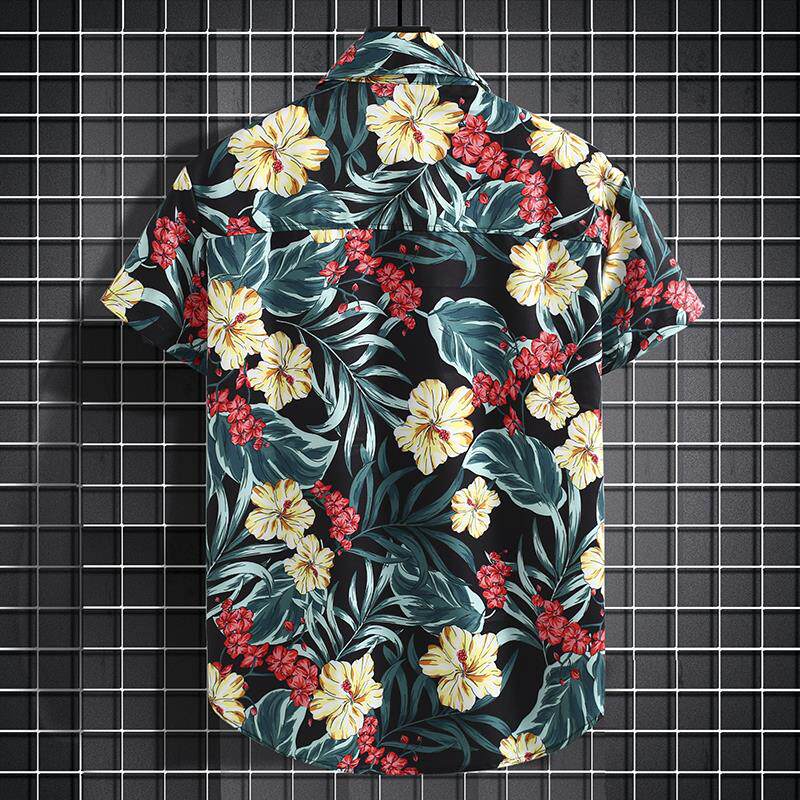 花衬衫男vintage港风复古夏威夷宽松情侣三亚旅游沙滩服短袖衬衣