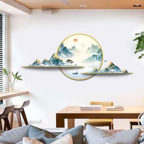 中式山水图墙贴画书房墙面装饰贴纸客厅沙发背景墙布置壁纸