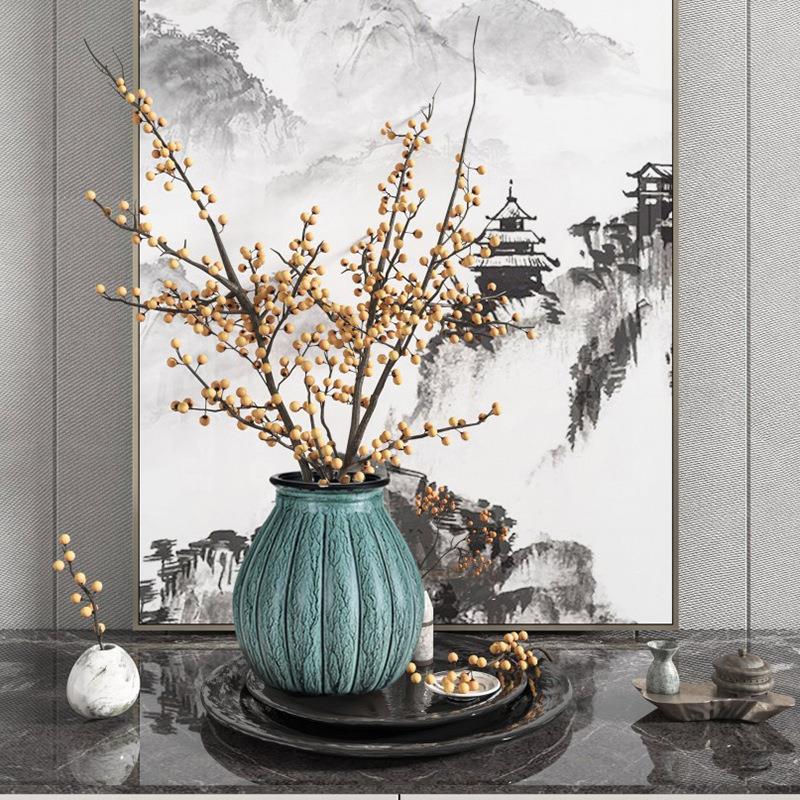 仿古做旧复古仿铜高档插花玻璃花瓶家居装饰客厅轻奢新中式摆件新