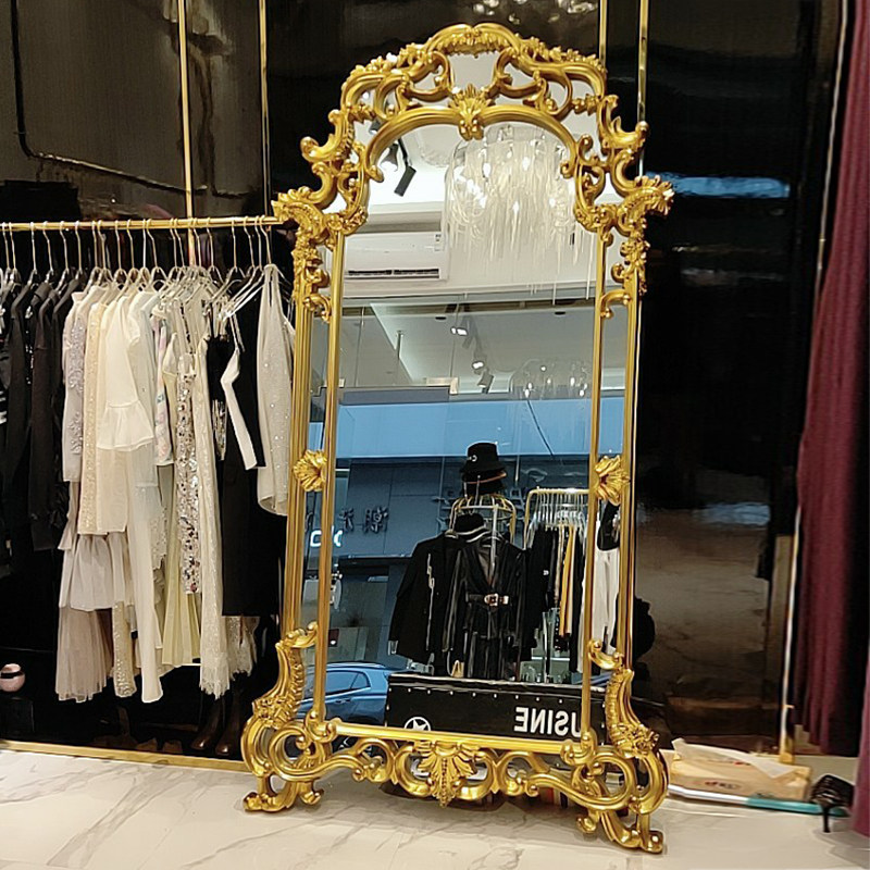 欧镜家居欧式复古雕花全身镜服装店试衣镜服装店法式落地穿衣镜子