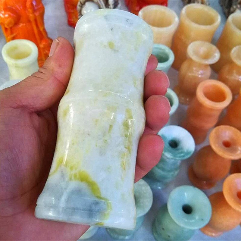 天然阿富汗玉笔筒玉石笔筒桌面摆件简约家居饰品白玉笔筒摆件复古