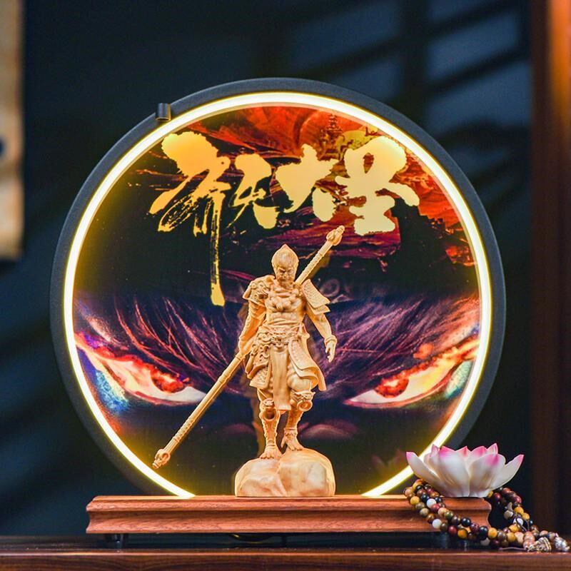 黑神话悟空新中式齐天大圣孙悟空创意灯圈办公室电脑桌装饰品摆件