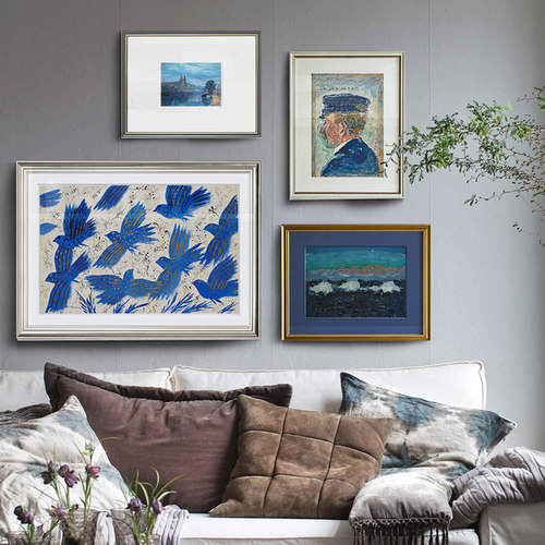涂咩 抽象小众样板间装饰画法式风景画客厅沙发背景墙壁画复古画