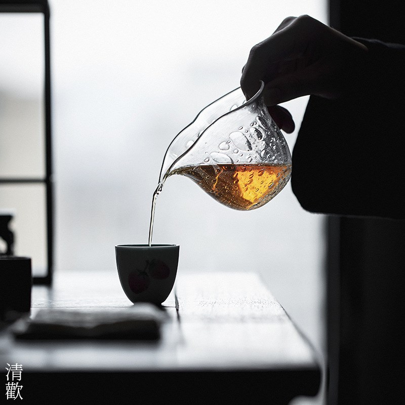 清欢丨饴山非白玻璃福禄公杯 手工吹制气泡公道杯分茶器高档茶具